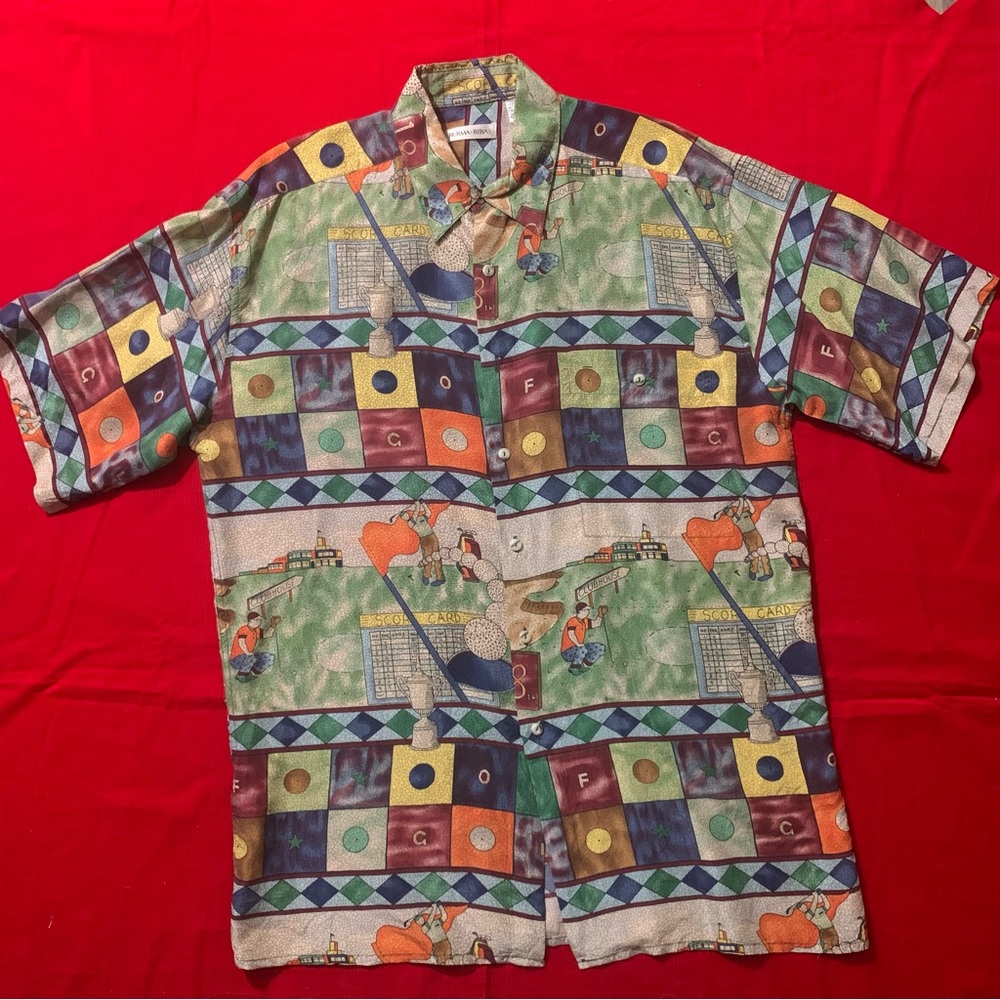 Burma Bibas golf novelty print casual button front shirt sleeve silk shirt